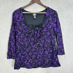 Studio 1940 Top Women Large Purple Black Geometric Lace Milkmaid Boho Whimsigoth